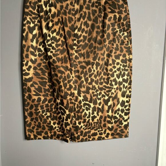 Michael Kors Brown Leopard Pencil Skirt Back Zipper Size 8 Petite - Picture 3 of 8